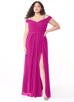 Azazie Audrianna Robes de demoiselle d'honneur Robe Trapèze Convertible en Mousseline de soie Schulterfrei gerafft Fuchsia image7