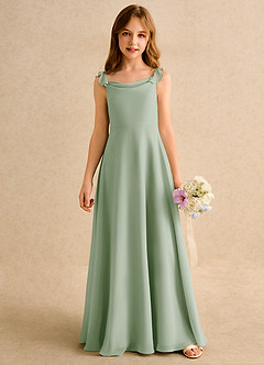 Azazie Puppy Junior Formal vestidos de niña de las flores Vestido de Salvia Polvorienta de Gasa de Corte En A con Plisado image5