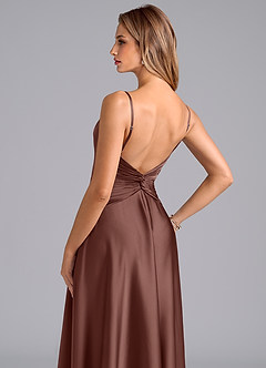 Azazie Elita Probar vestidos en casa Vestido de Verde Oscuro de Satén Elástico de Corte en A con Plisado image2