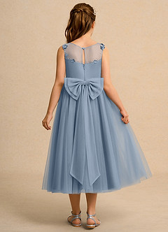 Azazie Snowball Girl Jurken voor bloemenmeisjes Baljurk Jurk van Tule Geplooid Stoffig Blauw image2