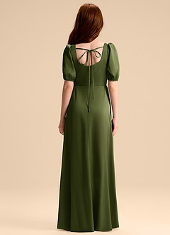 Azazie Briar Junior Robe Trapèze en Satin extensible Arc Olive image2