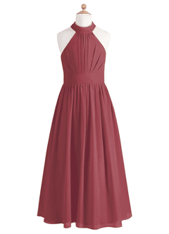 Azazie Iman Junior Merlot A-Line Pleated Chiffon Dress image6
