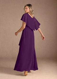 Azazie Eliza Mother of the Bride Dresses Grape A-Line V-Neck Pleated Chiffon Dress image3