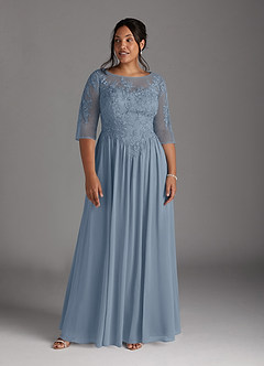 Azazie Mirielle Abiti per la Madre della Sposa Abito A-Line in Chiffon in Pizzo con Scollo a U Blu Polveroso image9