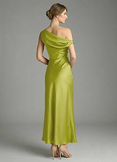 Azazie Emerson Bridesmaid Dresses Lemongrass Mermaid Off the Shoulder Stretch Satin Dress image6