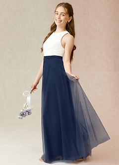 Azazie Albertine Junior Dark Navy A-Line Lace Chiffon Dress image3
