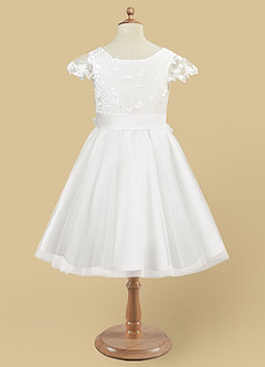 Azazie Vetty Flower Girl Dresses Ivory White A-Line Lace Tulle Dress image9