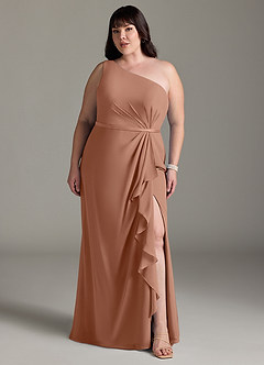 Azazie Liza Jurken voor bruidsmeisjes Jurk van Chiffon met Zeemeermin One-Shoulder Bronzeertint image11