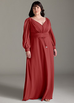 Azazie Sage Final Sale Cabernet A-Line Long Sleeve Chiffon Dress image8
