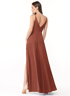 Azazie Dalilah Bridesmaid Dresses Auburn A-Line V-Neck Pleated Stretch Satin Dress image2