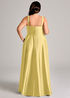 Azazie Shaude Bridesmaid Dresses Canary A-Line Pleated Stretch Satin Dress image13