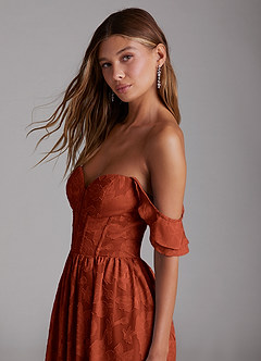 Azazie Denisse Bridesmaid Dresses Auburn A-Line Ruched Floral Burnout Dress image5