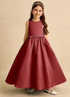 Azazie Daisies Robe Demoiselle D'honneur Fillette Robe Princesse en Mat Satiné Arc Rouille image2