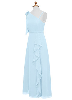 Azazie Aidy Junior Abito A-Line in Chiffon Fiocco Azzurro image7