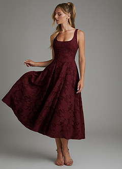 Azazie Isabella Bridesmaid Dresses Cabernet A-Line Corset Floral Burnout Dress image3