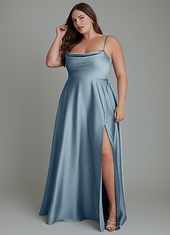 Azazie Elle Bridesmaid Dresses Dusty Blue A-Line Pleated Stretch Satin Dress image12