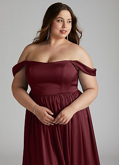 Azazie Morana Bridesmaid Dresses Cabernet A-Line Off the Shoulder Stretch Satin Convertible Dress image7