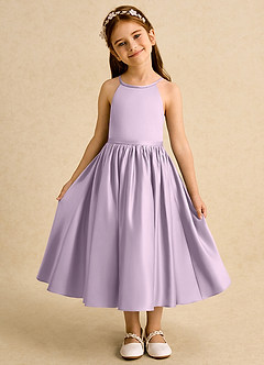 Azazie Indi Flower Girl Dresses Frosted Lilac A-Line Bow Matte Satin Dress image5