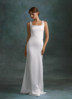 Azazie Galina Wedding Dresses Diamond White Mermaid Square Neckline Stretch Satin Dress image4