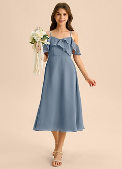 Azazie Kamilla Junior Linia A Zza ramienia Szyfon Długość herbaty Młodsza druhna Sukienka image4