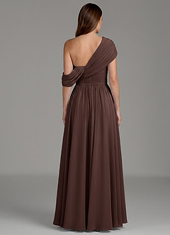 Azazie Nyah Bridesmaid Dresses Ganache A-Line Off the Shoulder Chiffon Dress image2