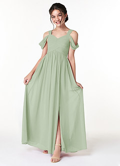 Azazie Lianne Junior Jurk van Chiffon met A-Lijn Off the Shoulder Stoffige Salie image1