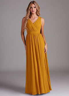 Azazie Kingsley Bridesmaid Dresses Butterscotch A-Line Lace Chiffon Dress image1