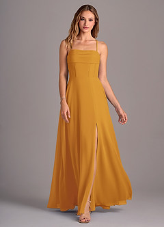 Azazie Carolyn Bridesmaid Dresses Butterscotch A-Line Pleated Chiffon Dress image4