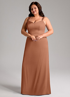Azazie Denice Robes de demoiselle d'honneur Robe Fourreau en Satin extensible Plissée Bronze image6