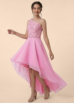 Azazie Peaches Junior Formal Linia A Zroszony Siatka Długość podłogi Młodsza druhna Sukienka image1