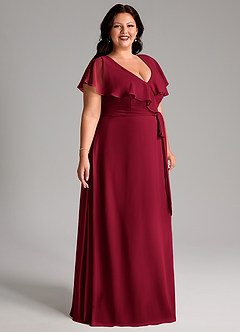 Azazie Lainey Bridesmaid Dresses Burgundy A-Line with Pockets Chiffon Dress image4