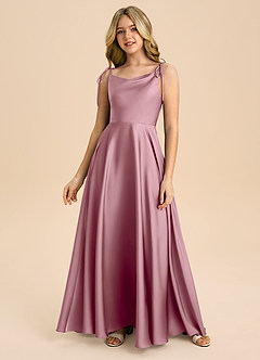 Azazie Popsy Junior Klä av A-Line i Stretch Satin Rosett image2