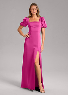 Azazie Fyona Abiti da Damigella Abito A-Line in Raso Elasticizzato Plissettato Fucsia image7