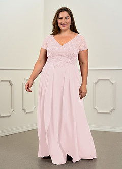 Azazie Dunja Mother of the Bride Dresses Blushing Pink A-Line V-Neck Lace Chiffon Dress image7