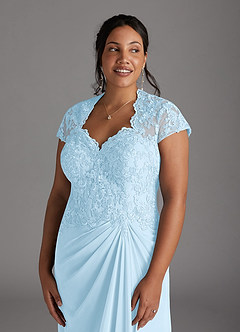 Azazie Junie Mère de la mariée Robes Robe Trapèze en Mousseline de soie Dentelle Bleu Ciel image10