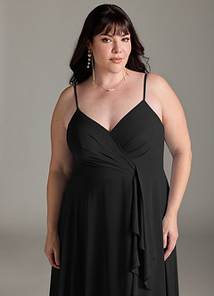 Azazie Akita Robes de demoiselle d'honneur Robe Trapèze en Mousseline de soie Noir image9