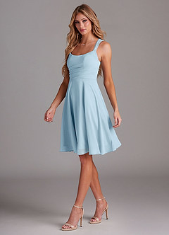 Azazie Vina Bridesmaid Dresses Sky Blue A-Line Lace Chiffon Dress image4