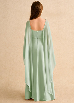 Azazie Fishie Junior Formal Blumenmädchenkleider A-Linie Matte Satin Kleid Staubiger Salbeigrün image2