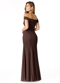 Azazie Lecia Bridesmaid Dresses Ganache Empire Off-The-Shoulder Pleated Chiffon Convertible Dress image5
