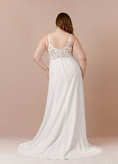 Azazie Xena Vestidos de novia Vestido de Blanco Diamante Arena de Crepé elástico de Corte en A con Lentejuelas cuello pico image8