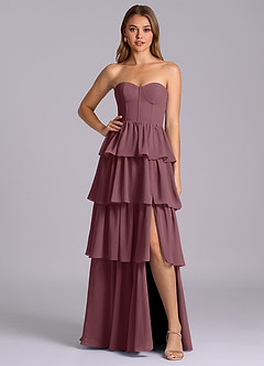 Azazie Faye Robes de demoiselle d'honneur Robe Trapèze en Mousseline de soie Encolure en Forme de Cœur Sangria image1