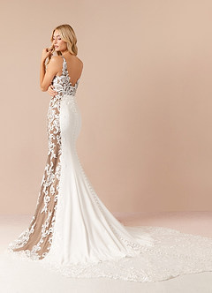 Azazie Estephanie Wedding Dresses Diamond White Cocoa Mermaid Sequins Stretch Crepe Dress image4