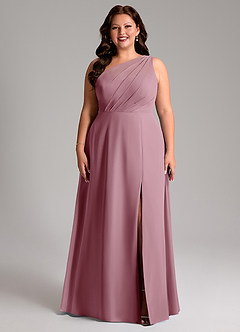 Azazie Phaedra Vestidos de damas de honor Vestido de Malva Vintage de Gasa de Corte en A con Hombro unilateral image7