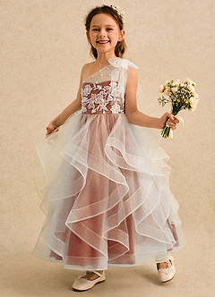 Azazie Zoey Flower Girl Dresses Cinnamon Ball-Gown Lace Tulle Dress image3