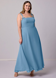 Barbie ♥ Azazie Final Sale Steel Blue A-Line Pleated Chiffon Dress image8