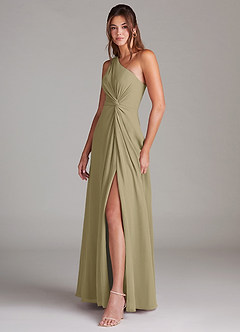 Azazie Brooke Abiti da Damigella Abito A-Line in Chiffon Monospalla Verde Muschio image5