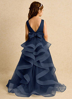 Azazie Lior Flower Girl Dresses Dark Navy Ball-Gown Pleated Tulle Dress image5