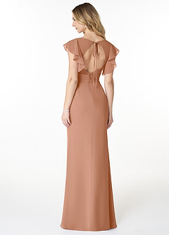 Azazie Val Vestidos de damas de honor Vestido de Champán Rosado de Gasa de Corte Sirena con Ojo de cerradura con cuello en V image2