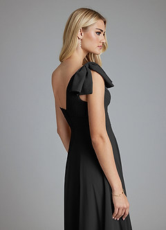 Azazie Elinora Bridesmaid Dresses Black A-Line One Shoulder Chiffon Dress image3
