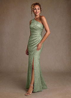 Azazie Joylin Klänningar till brudens mor Klä Trumpet i Blommig Utbrändhet Ena axeln Agave image3